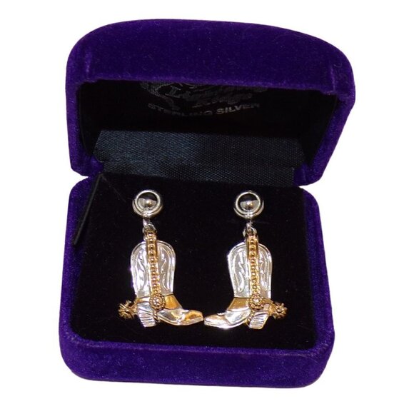 Cowboy Boot Earrings Lightning Ridge Sterling Silver Western dangle 1.5" New - Picture 1 of 4